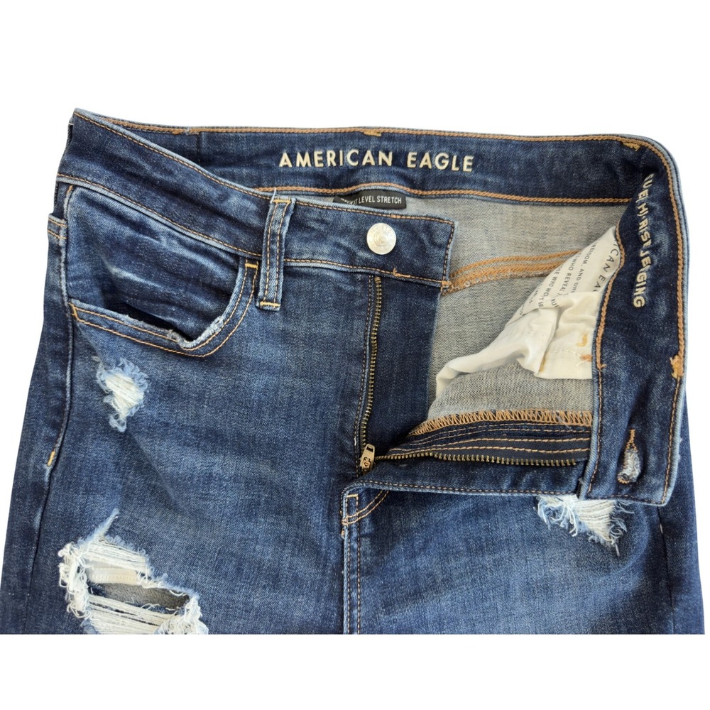 American Eagle Skinny Jeans Womens 2 Short Dark Wash Distressed Ripped FrayedHem - Picture 13 of 16